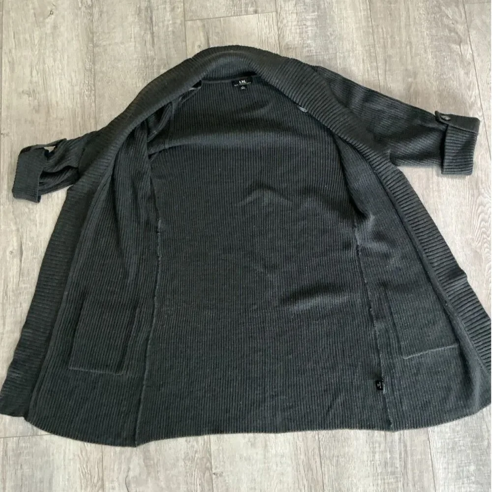 I.N. San Francisco Women’s L Charcoal Belted Sweater Duster Long Cardigan